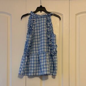 Entro Light Blue Checkered Ruffle Peplum Blouse Size Small